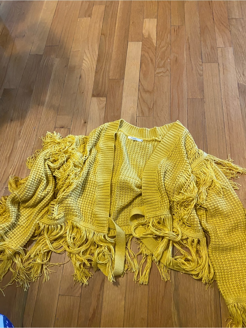 Fringed Open-Front Knit Sweater Cardigan - Yellow